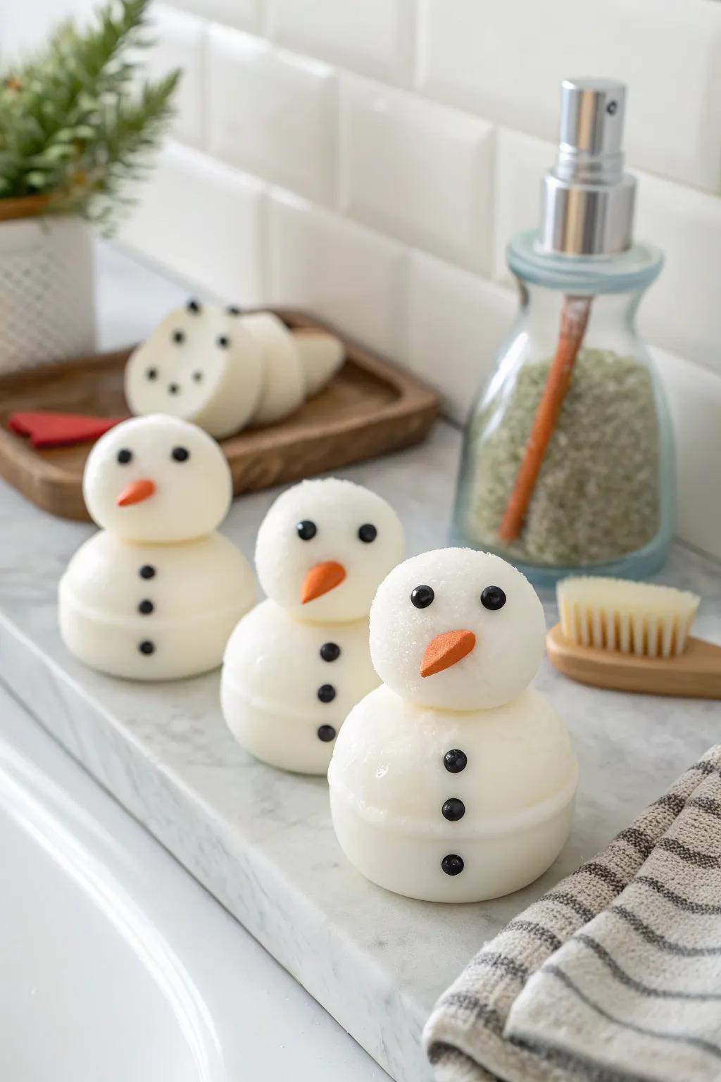 Snow figure soap bars add a whimsical touch to personal care.
