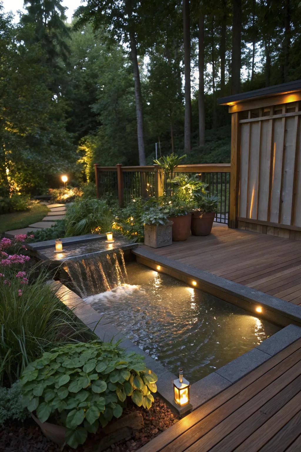 Sunlight fountain lights add tranquility to your deck ambiance.
