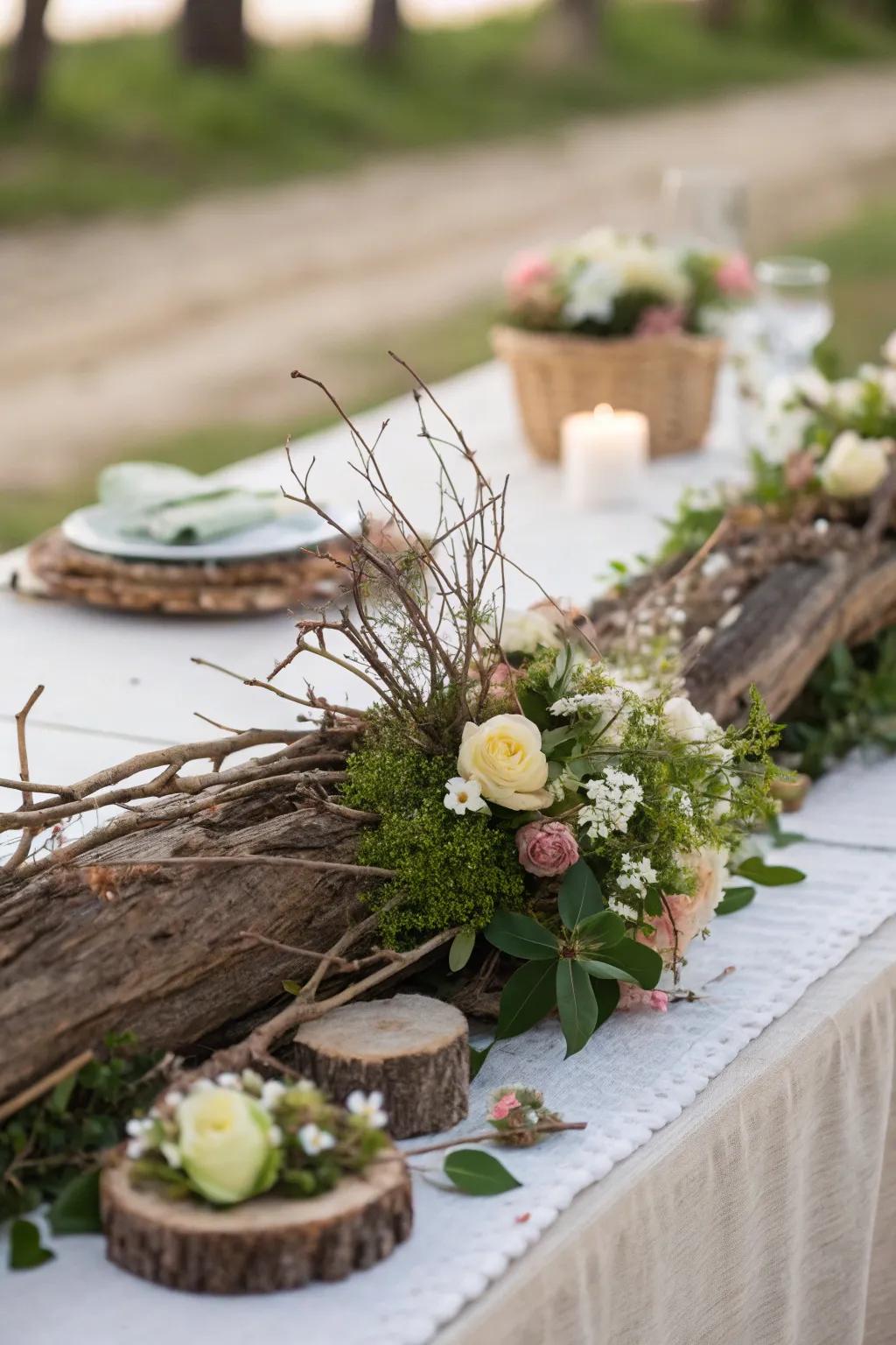 Earthy embellishments offer a rustic, natural appeal.