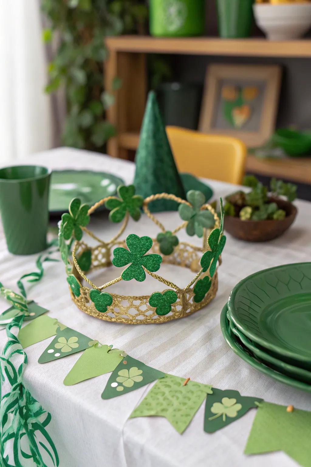 A charming shamrock headpiece, perfect for festive photos.