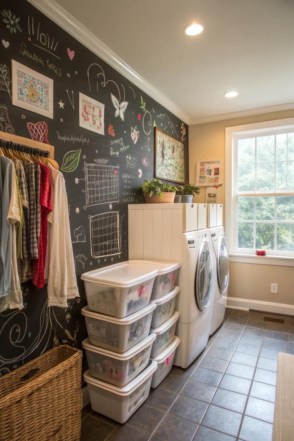 A writing surface adds a playful and practical detail to your laundry room.