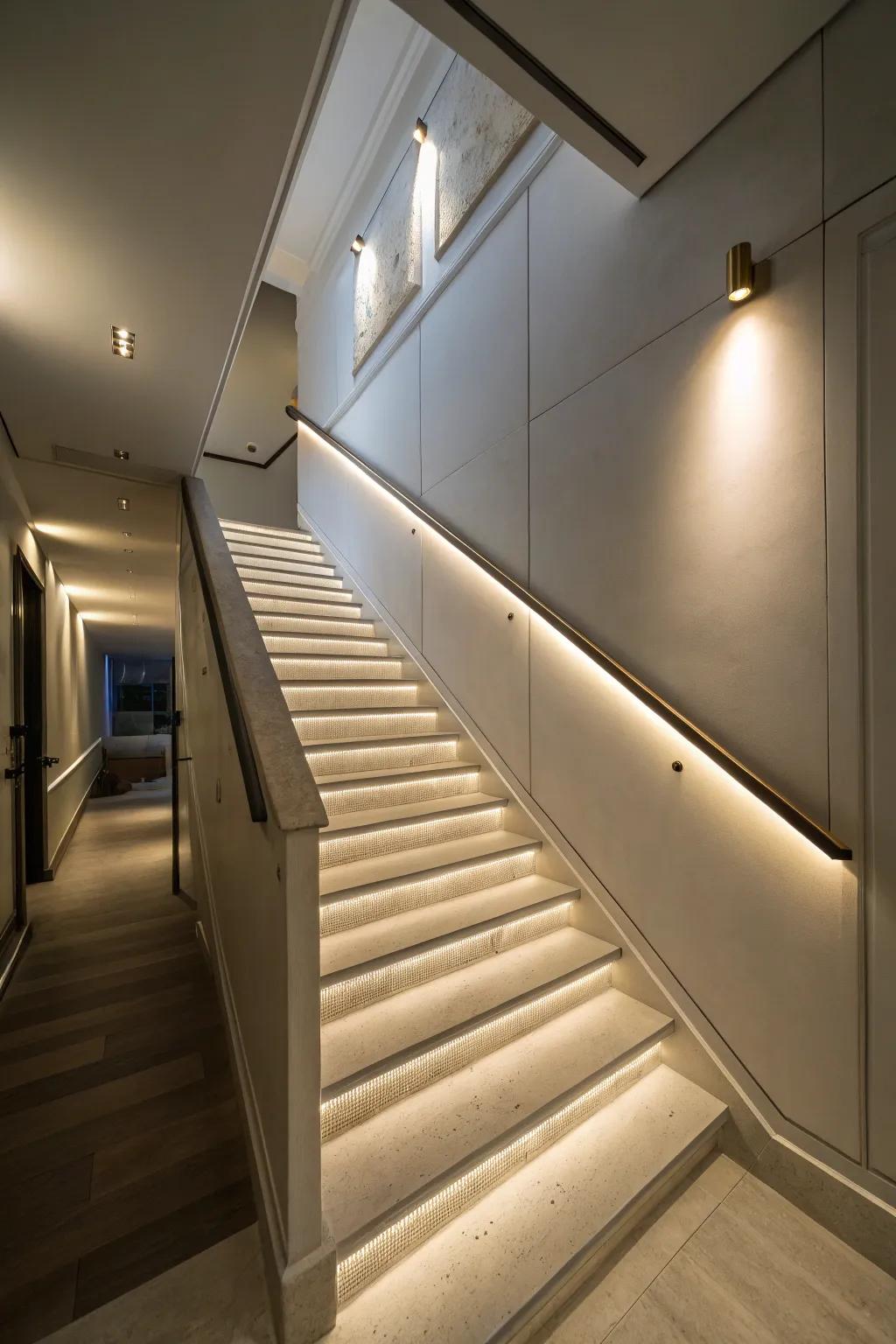 LED lighting joined into trim gives a modern glow.