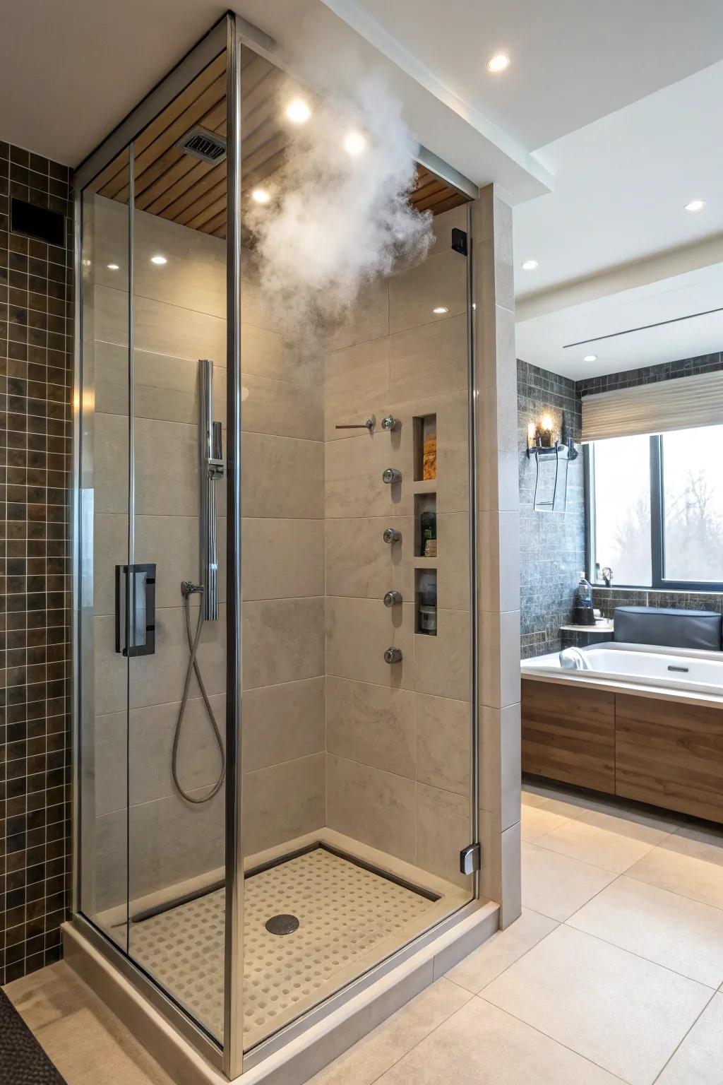 A steam outlet head and diffuser optimize steam distribution.