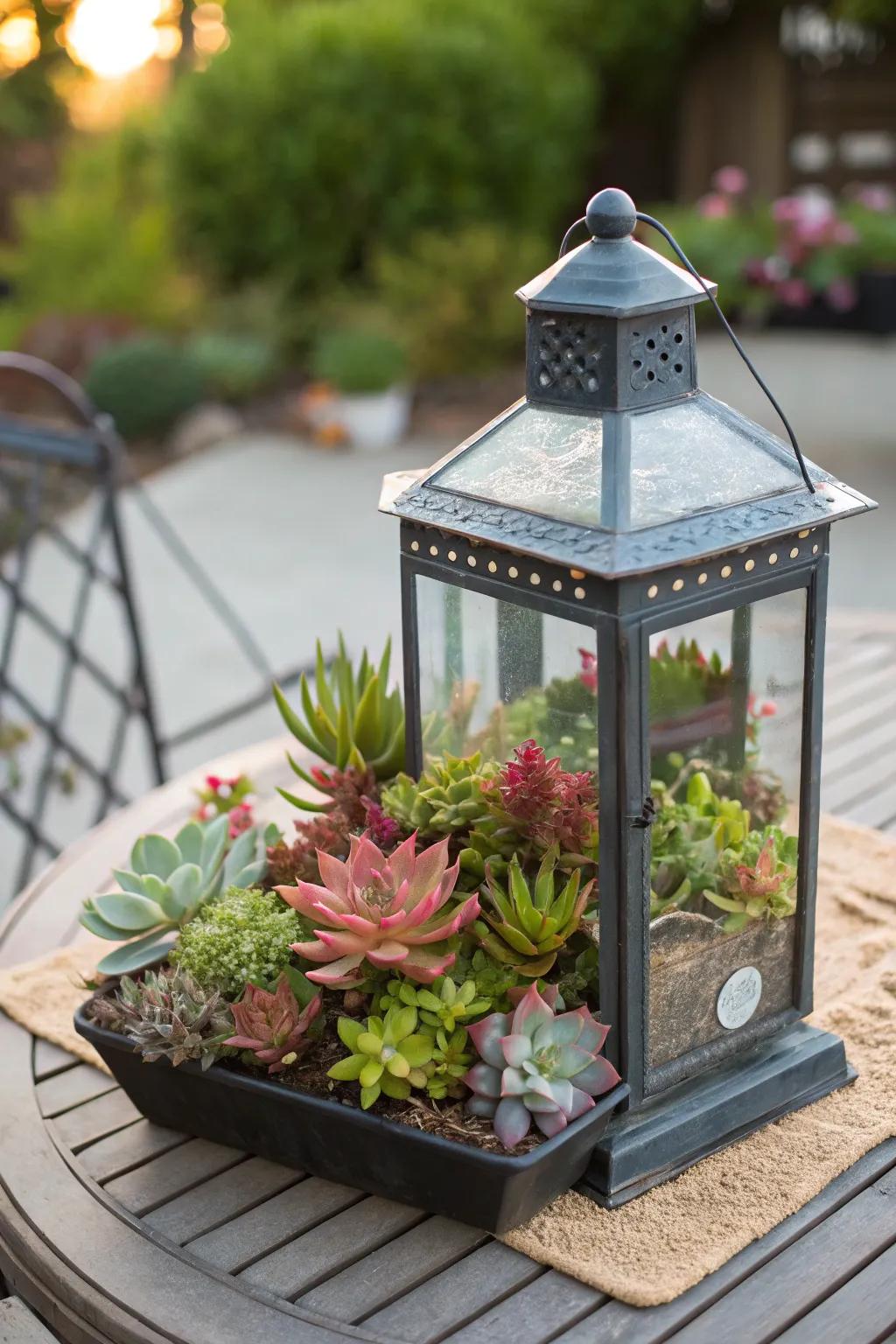 A captivating beacon repurposed as a succulent planter.