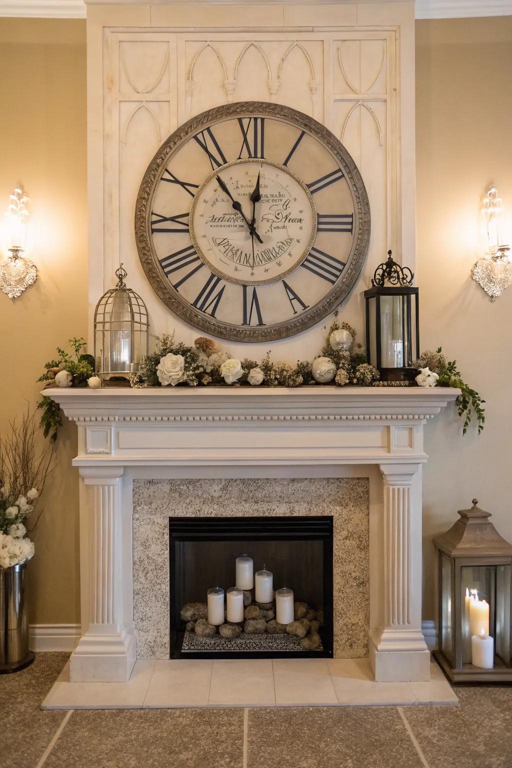 A tall mantel emphasizing a clock for design and practicality.