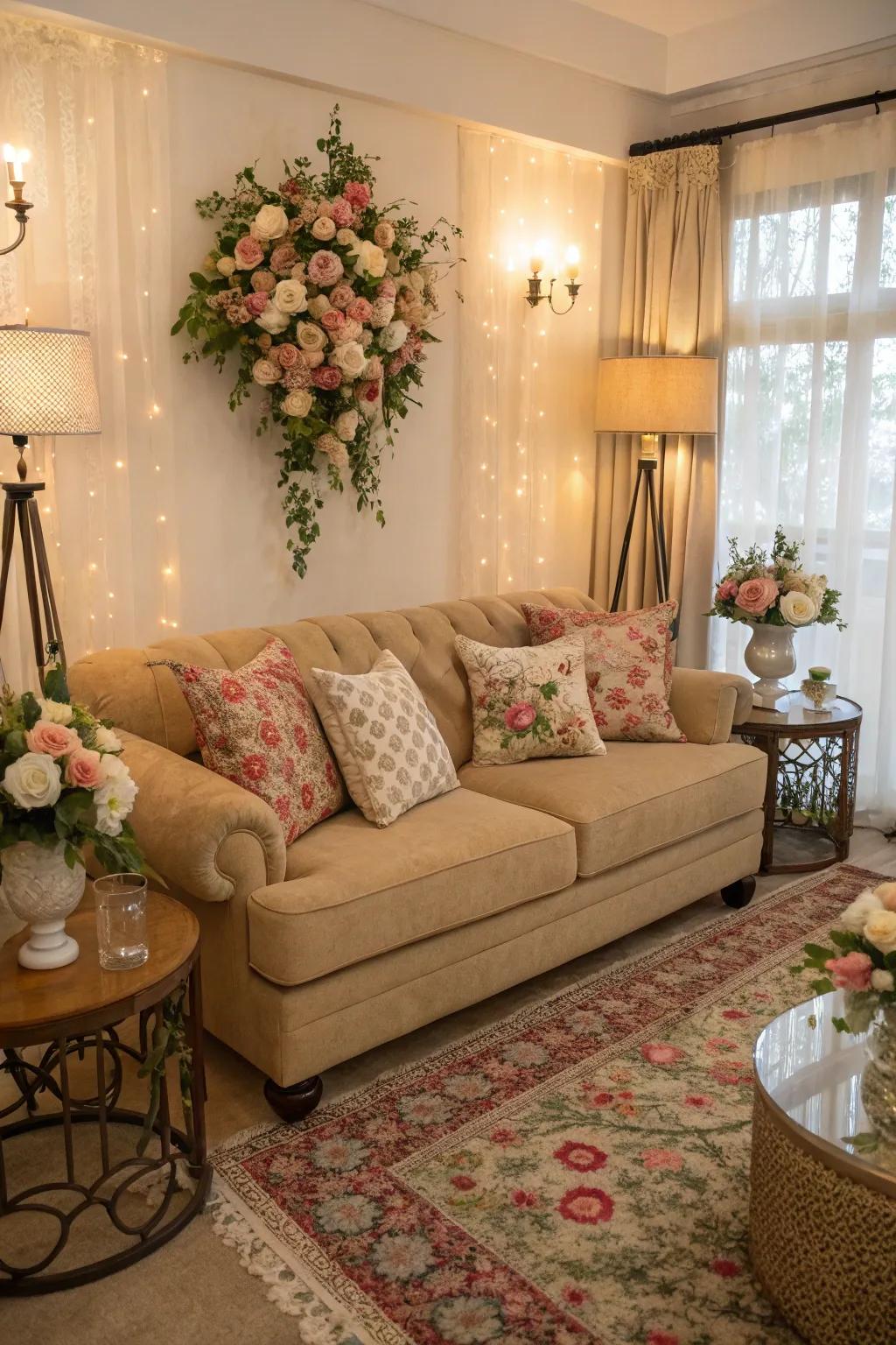 Floral designs and natural textures bring a refreshing feel indoors.