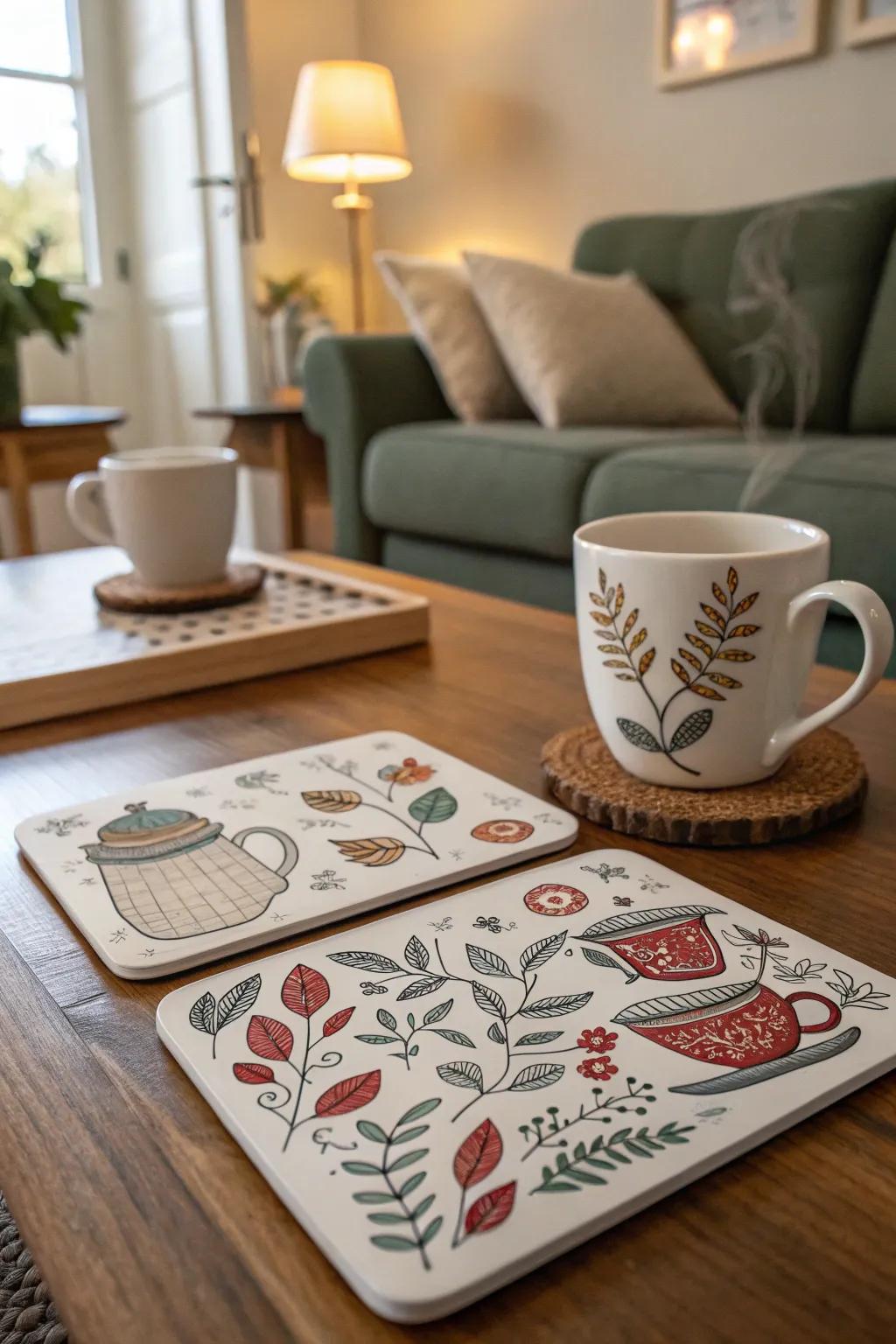 Personalized coasters are a practical and thematic gift.