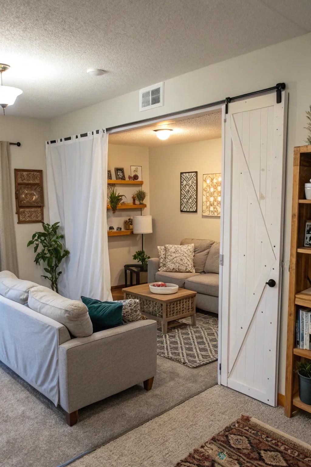 A short-term door offers privacy and flexibility in a shared living space.