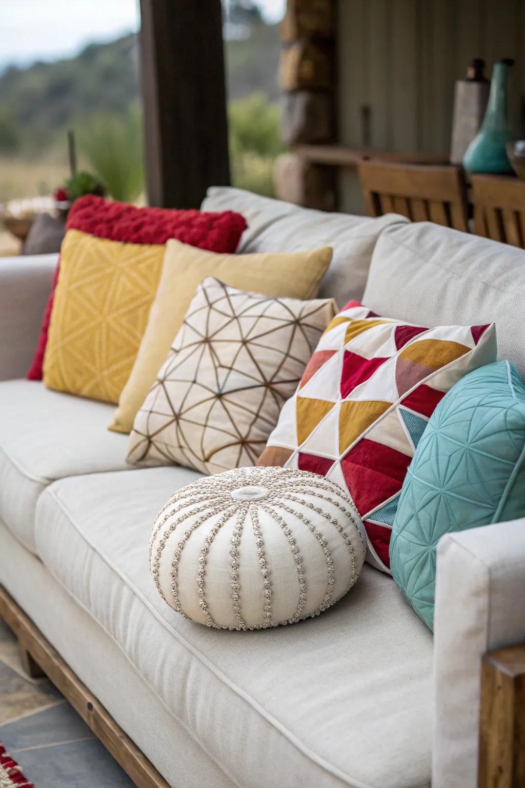 A playful and creative blend of cushion contours incorporating interest to the layout.