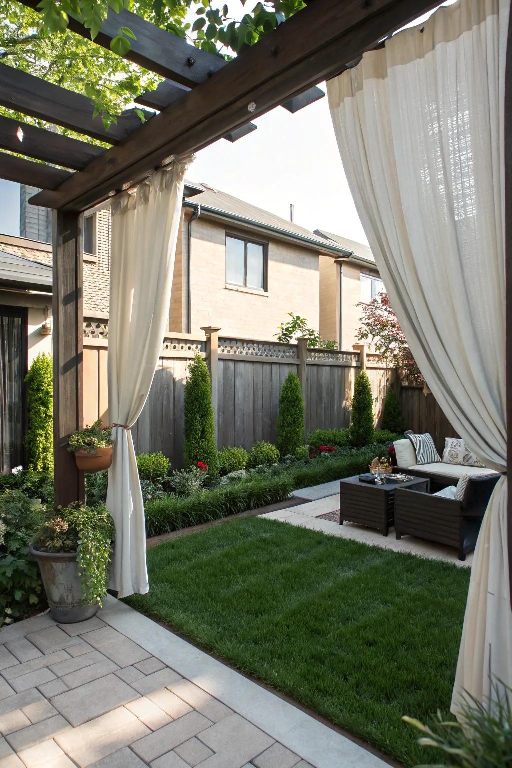 Incorporate elegance and privacy using exterior curtains.