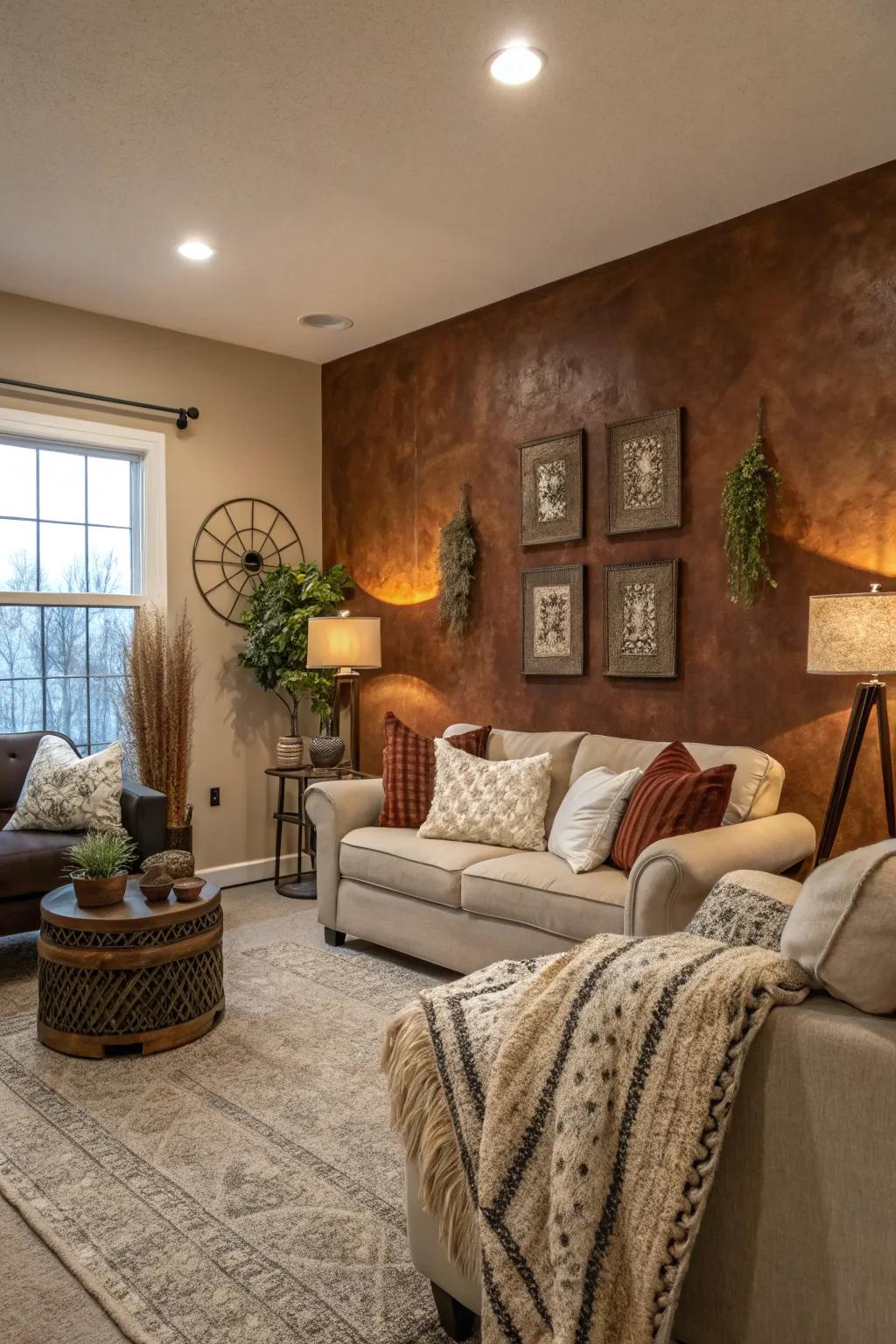A home featuring walls painted in rustic brown.