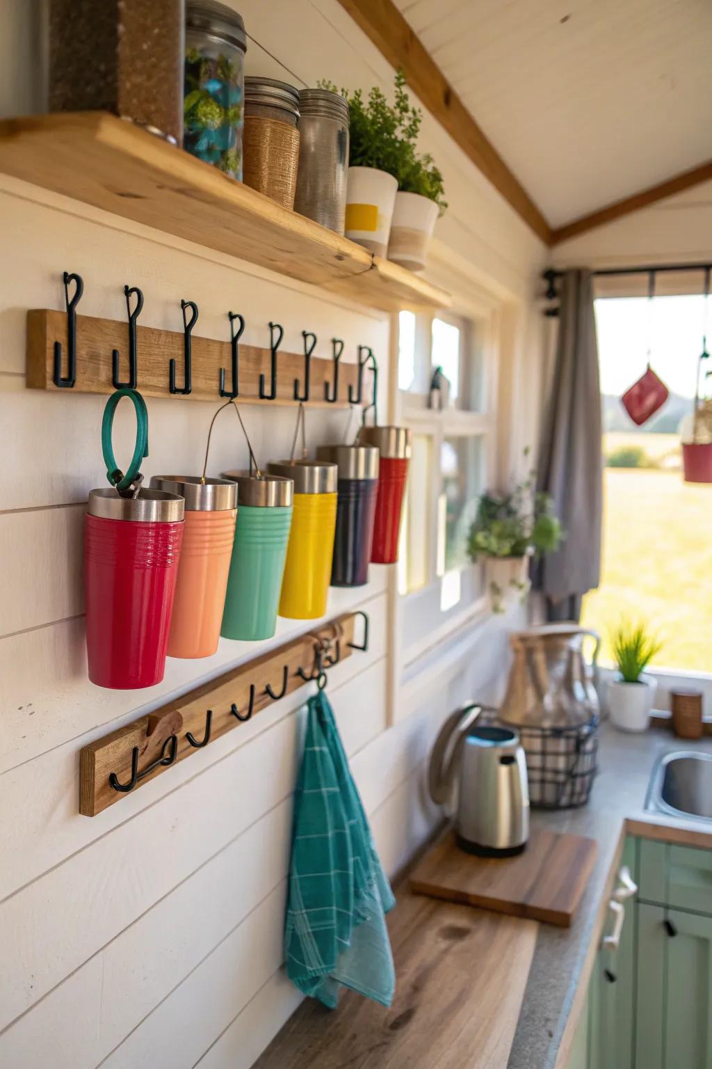 Tumbler wall presentation facilitating a bold cooking area statement.