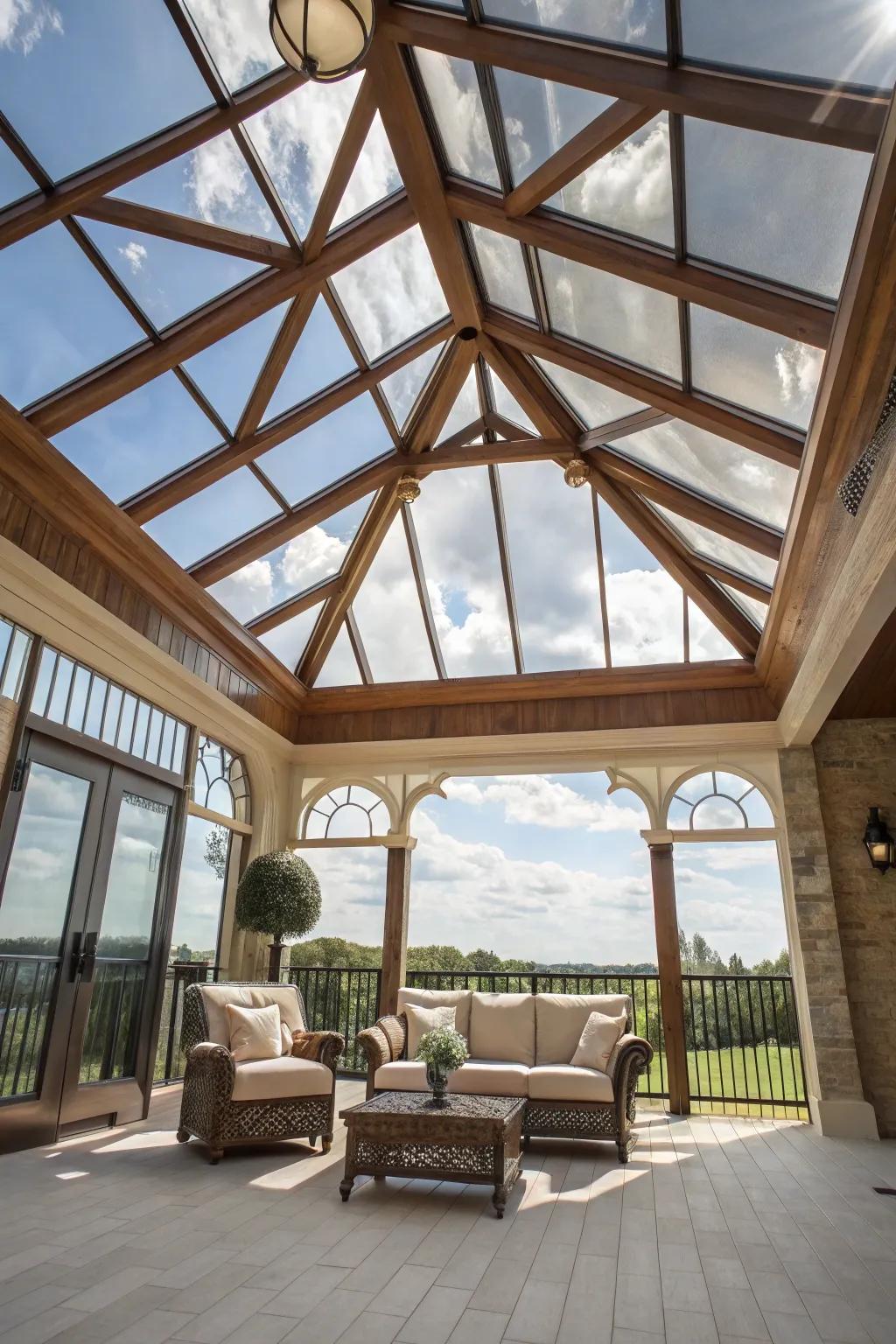 Encounter openness through glass pane ceilings.