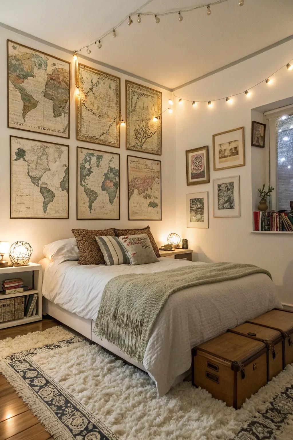 Vintage charts infuse a touch of adventure.