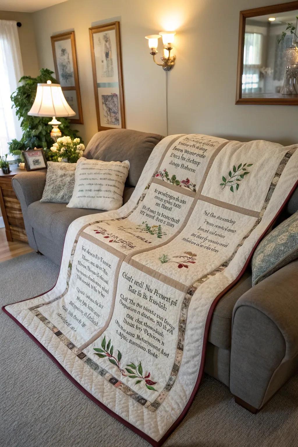 Cozy stitched blanket with sewn vows ideal for nestling.