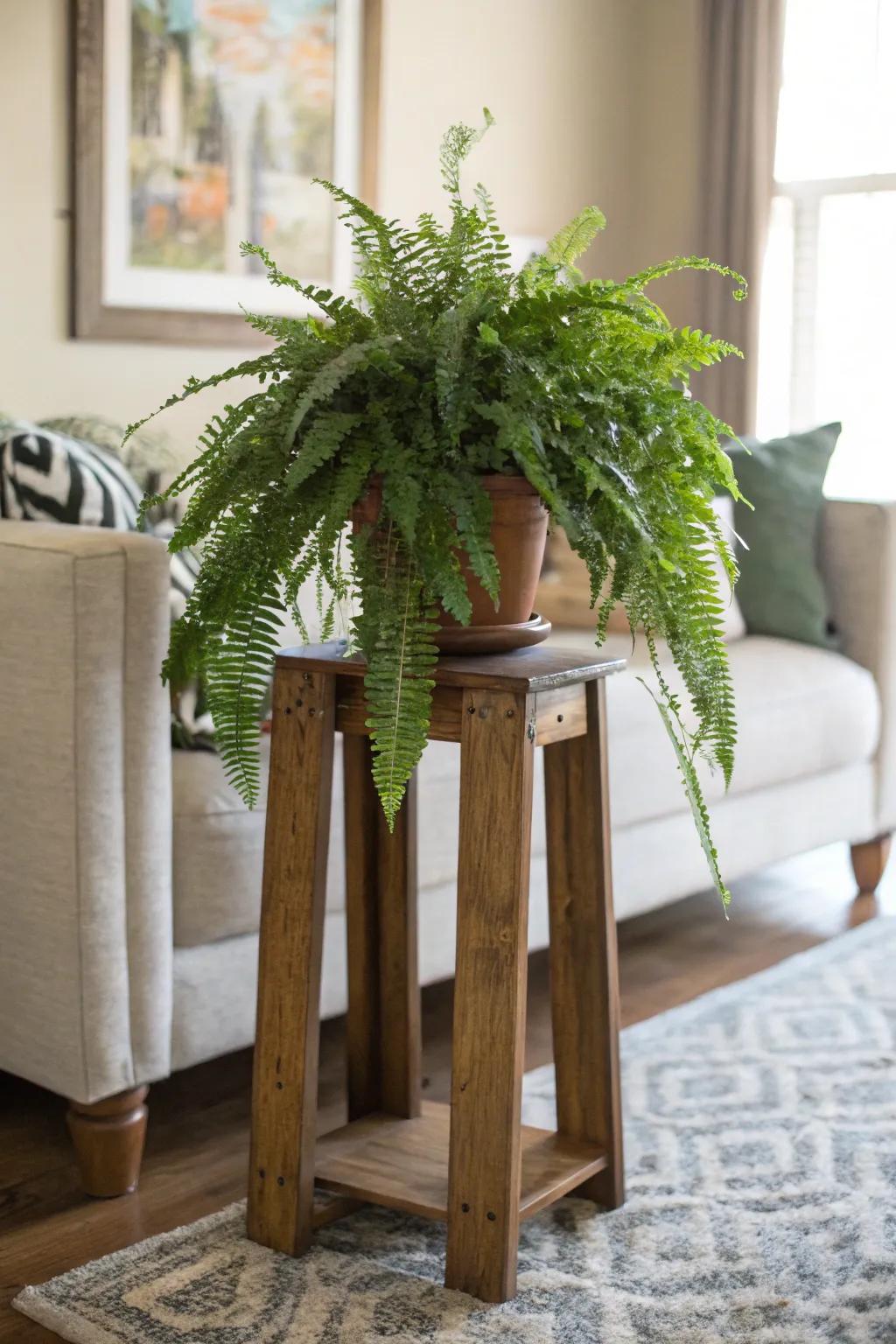 A timber flora stand elevates your verdure stylishly.