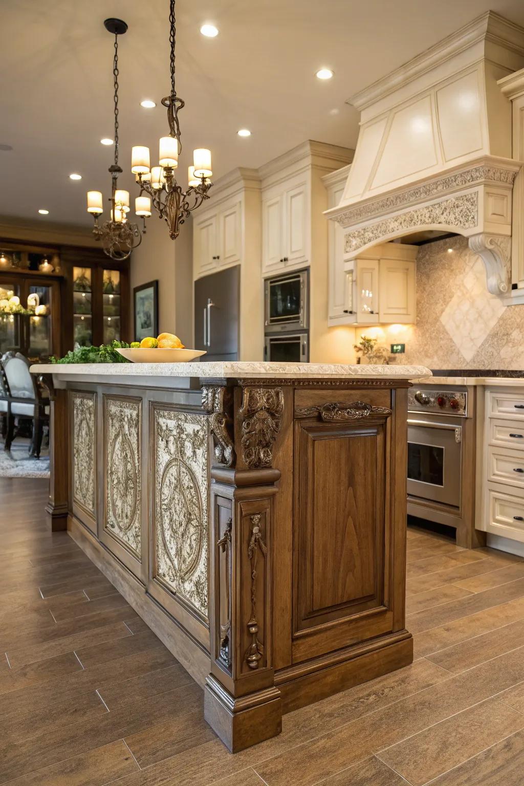 An island is a creative focal point in the cooking area.