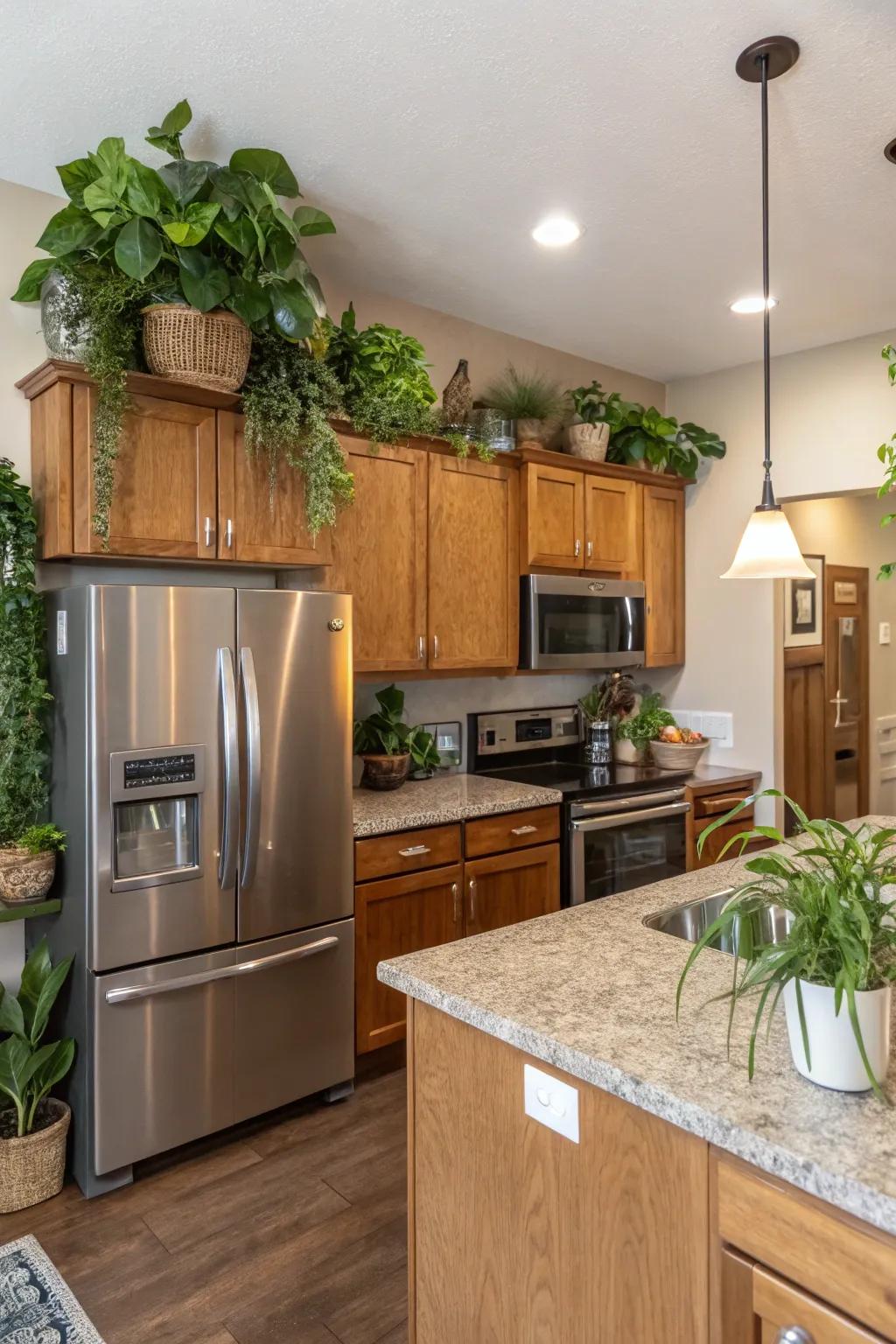 Potted plants bring life and color to your kitchen.
