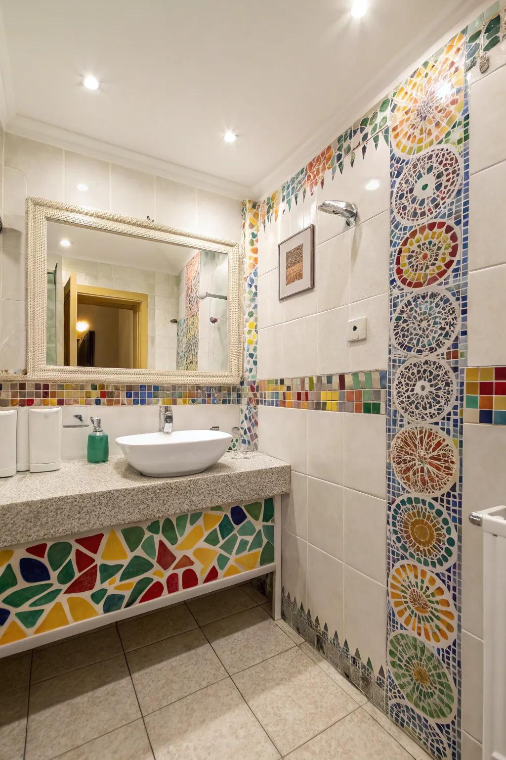 Small, colorful tile trim introduces tint and motif effortlessly.