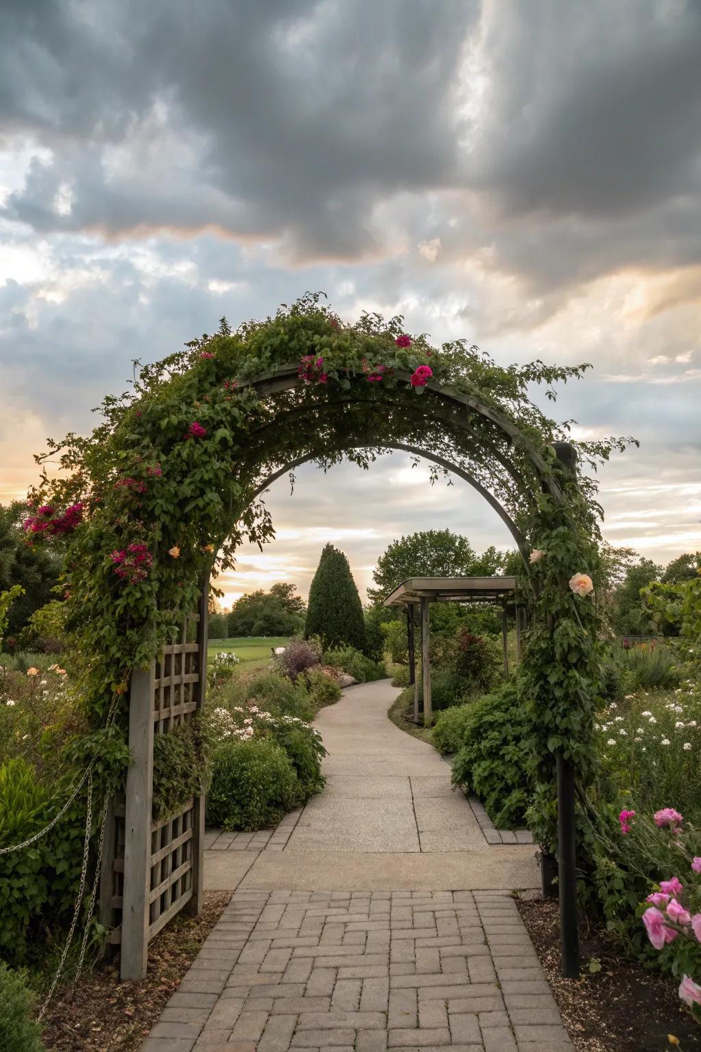 An enticing arbor marking the entrance to a mystery garden.