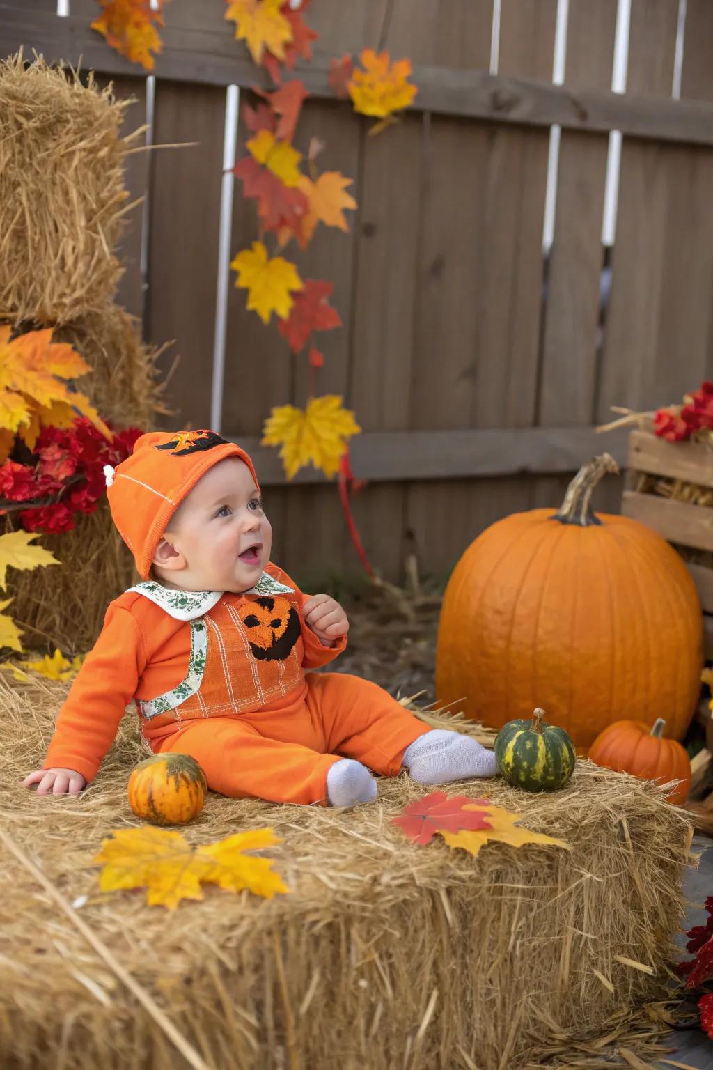 Pumpkin-themed outfits add seasonal charm to baby fashion.