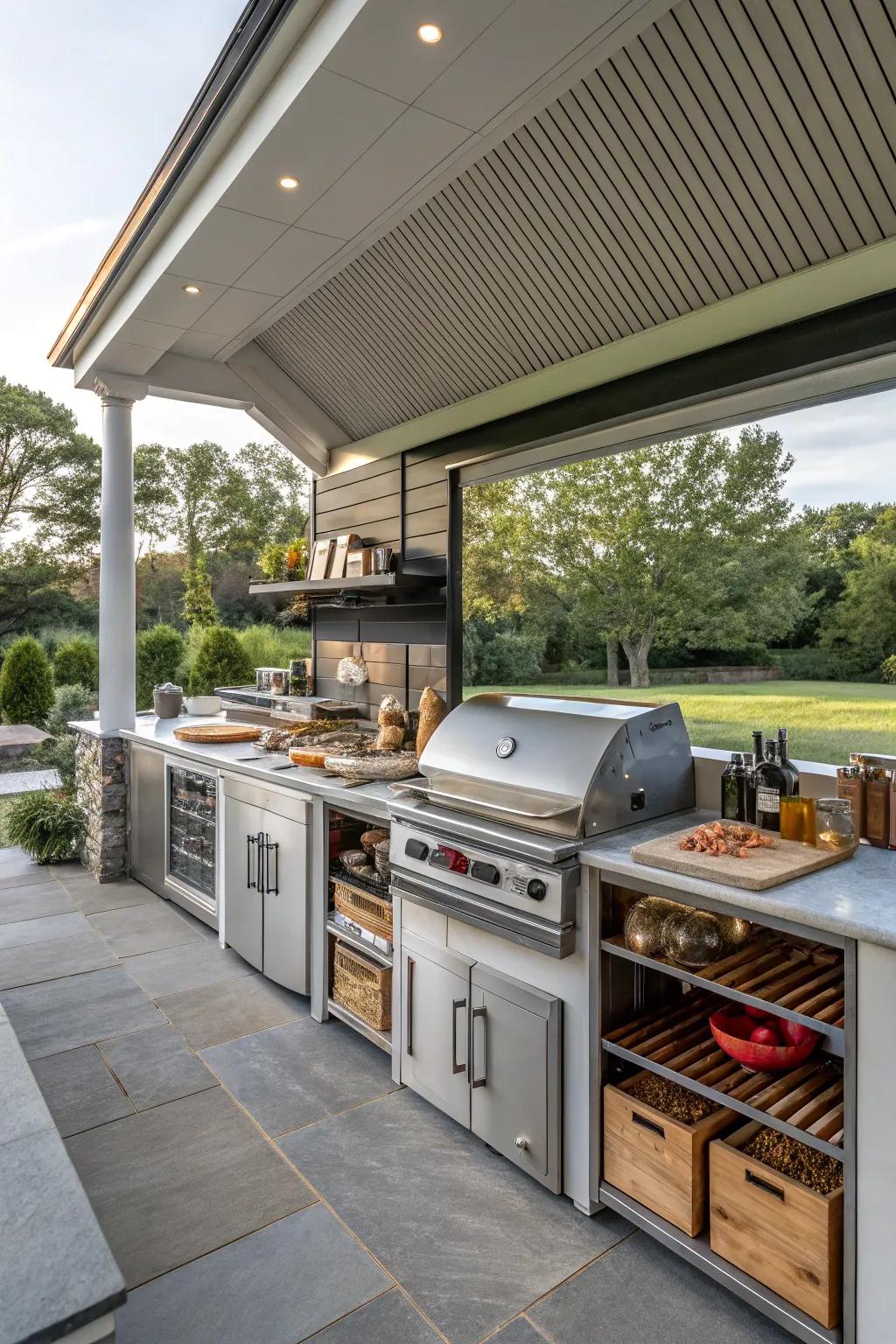 A cook's desire: gourmet BBQ shed with leading home appliances.