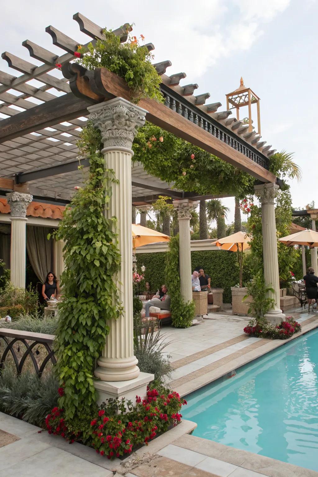 Varied pergola mirrors personal style and charm.