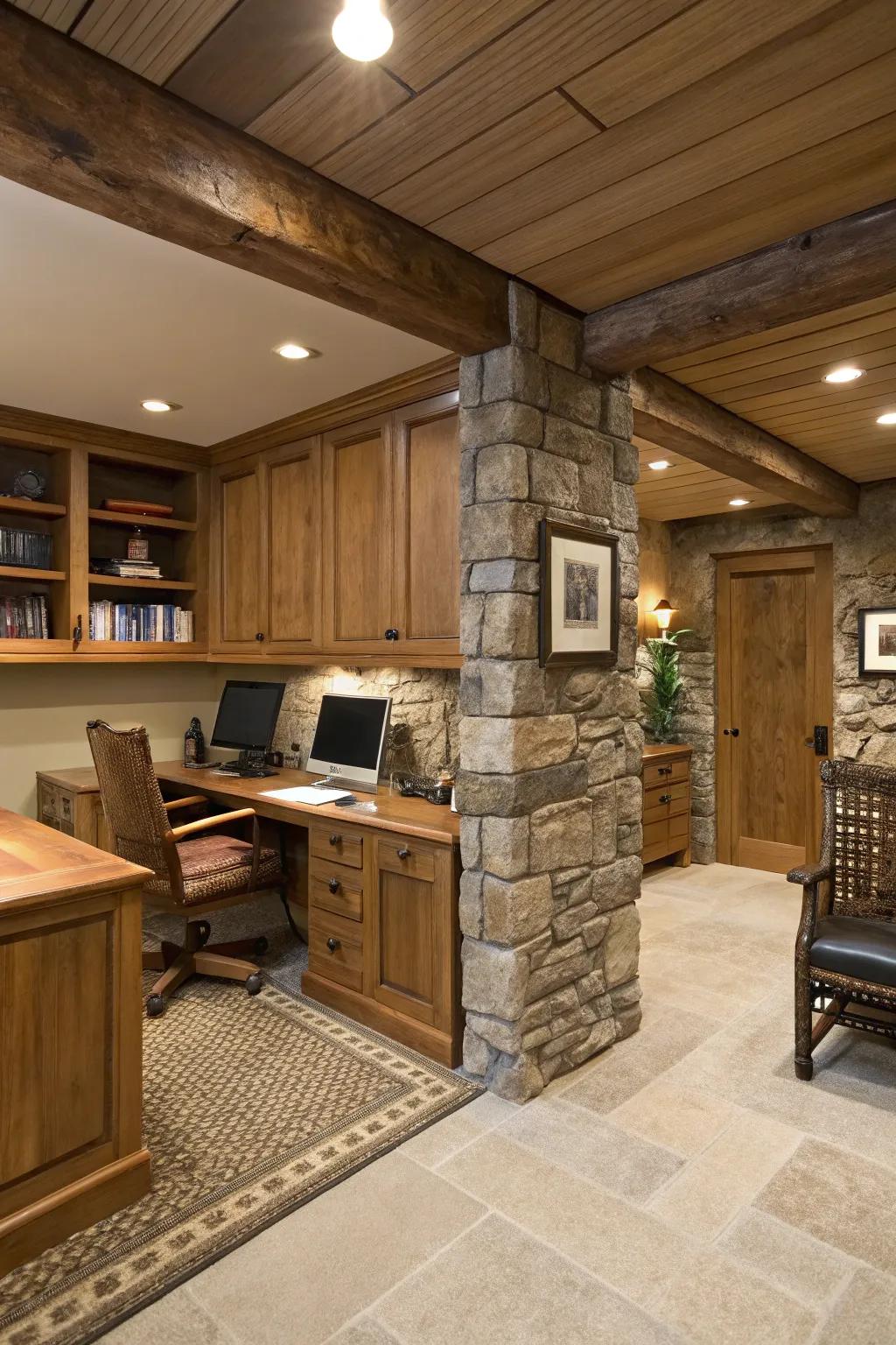 In your office, the inclusion of natural elements lends a sense of warmth and grounding.