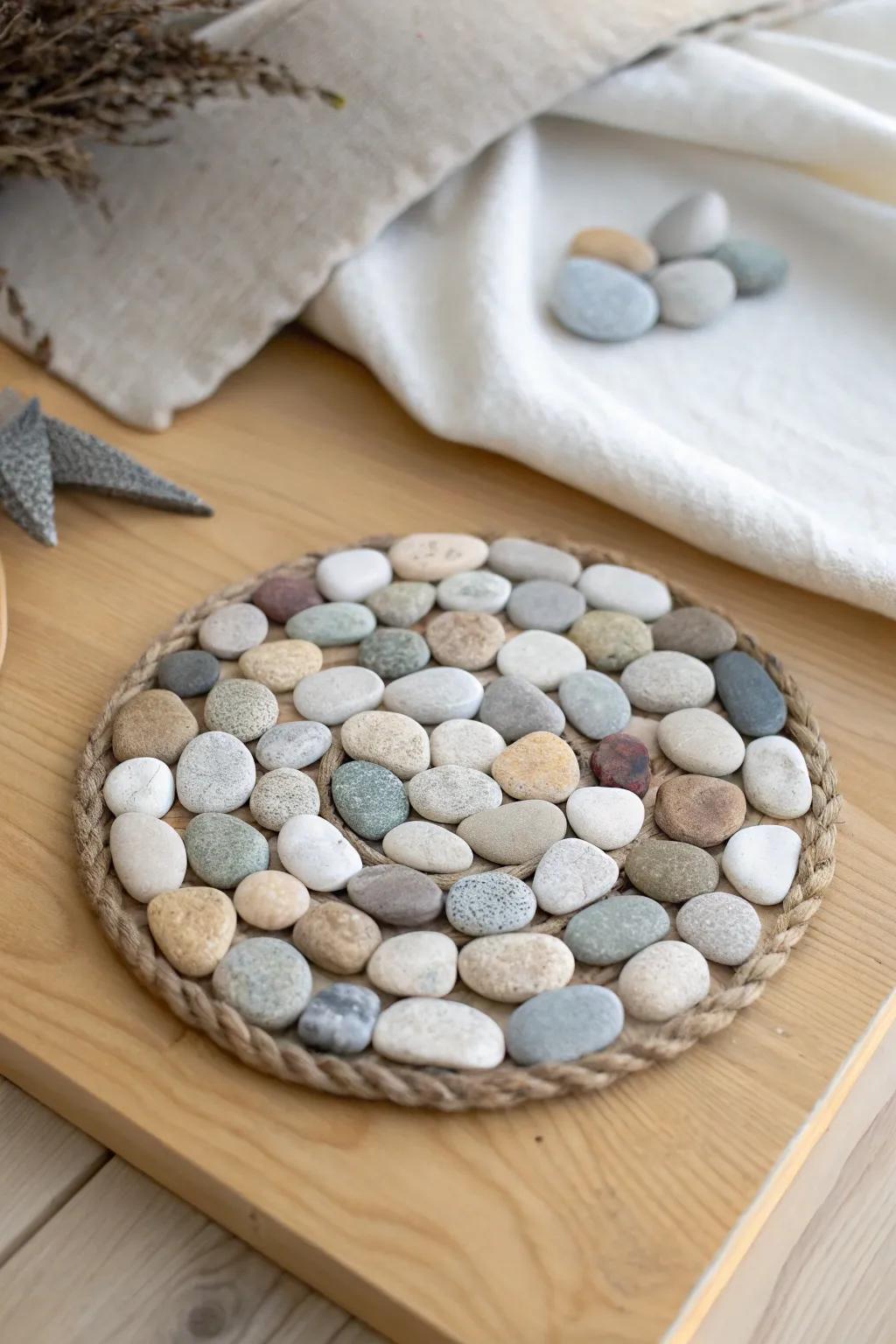 Enhance your coffee table using handcrafted pebble art drink mats that unite simplicity and innate beauty.