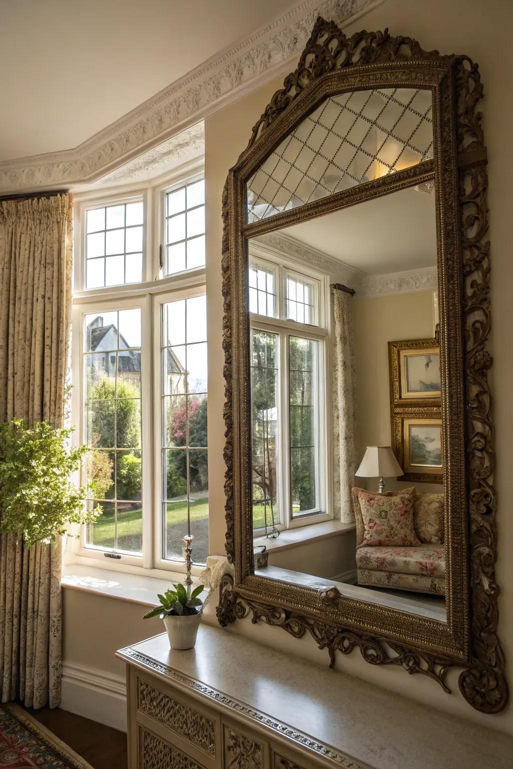 Mirrors create dimension and enhance sunlight.