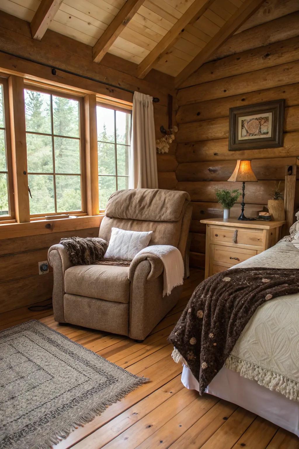 A au naturel easy chair featured within a bedroom backdrop, curating a comforting and captivating refuge.