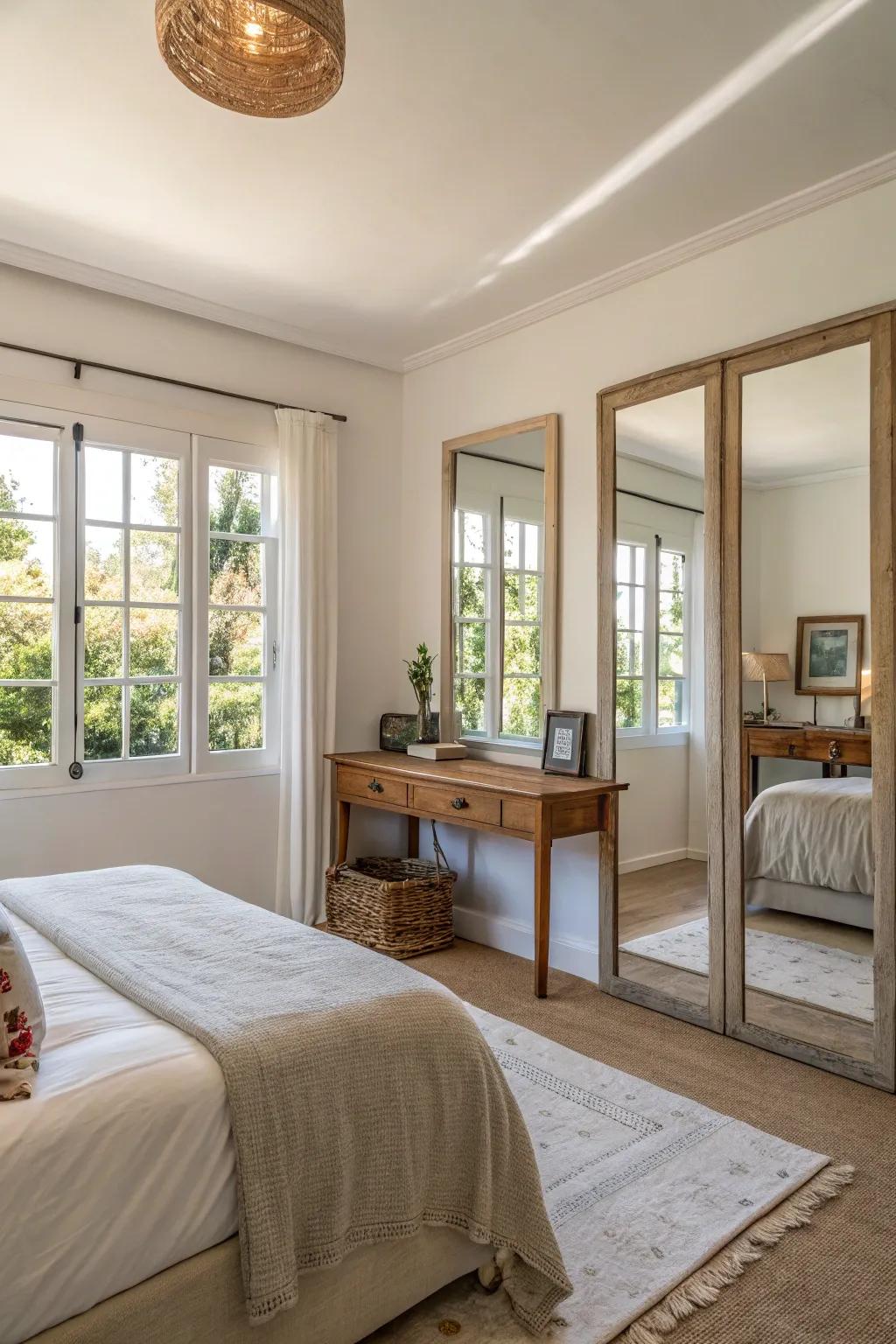 Mirrors near windows increase sunlight and open up the space.