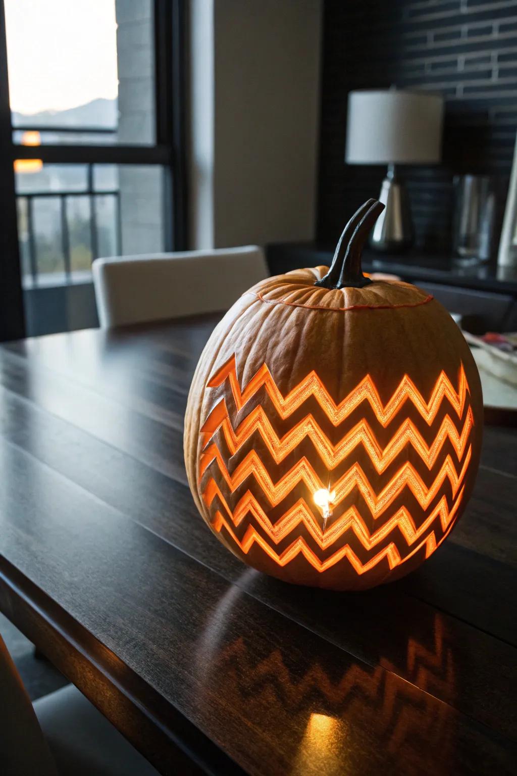 Elevate your Halloween decor with modern angular pumpkin carvings.