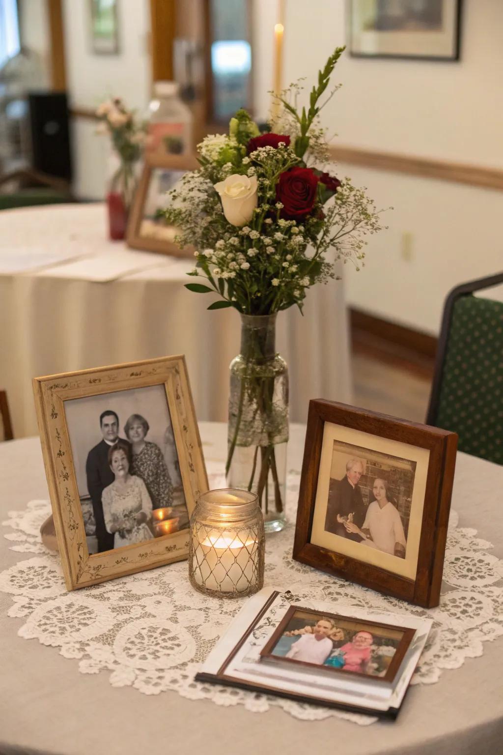 Personal keepsakes make your centerpiece unique and special.
