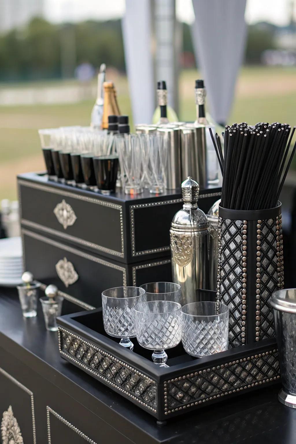 A sophisticated beverage station that's a party centerpiece.