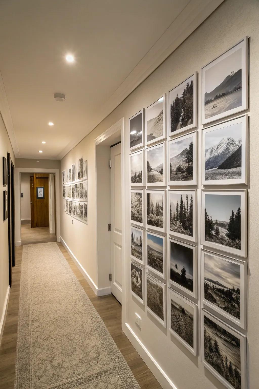 Vista transfers establishing a serene gallery partition within a home.
