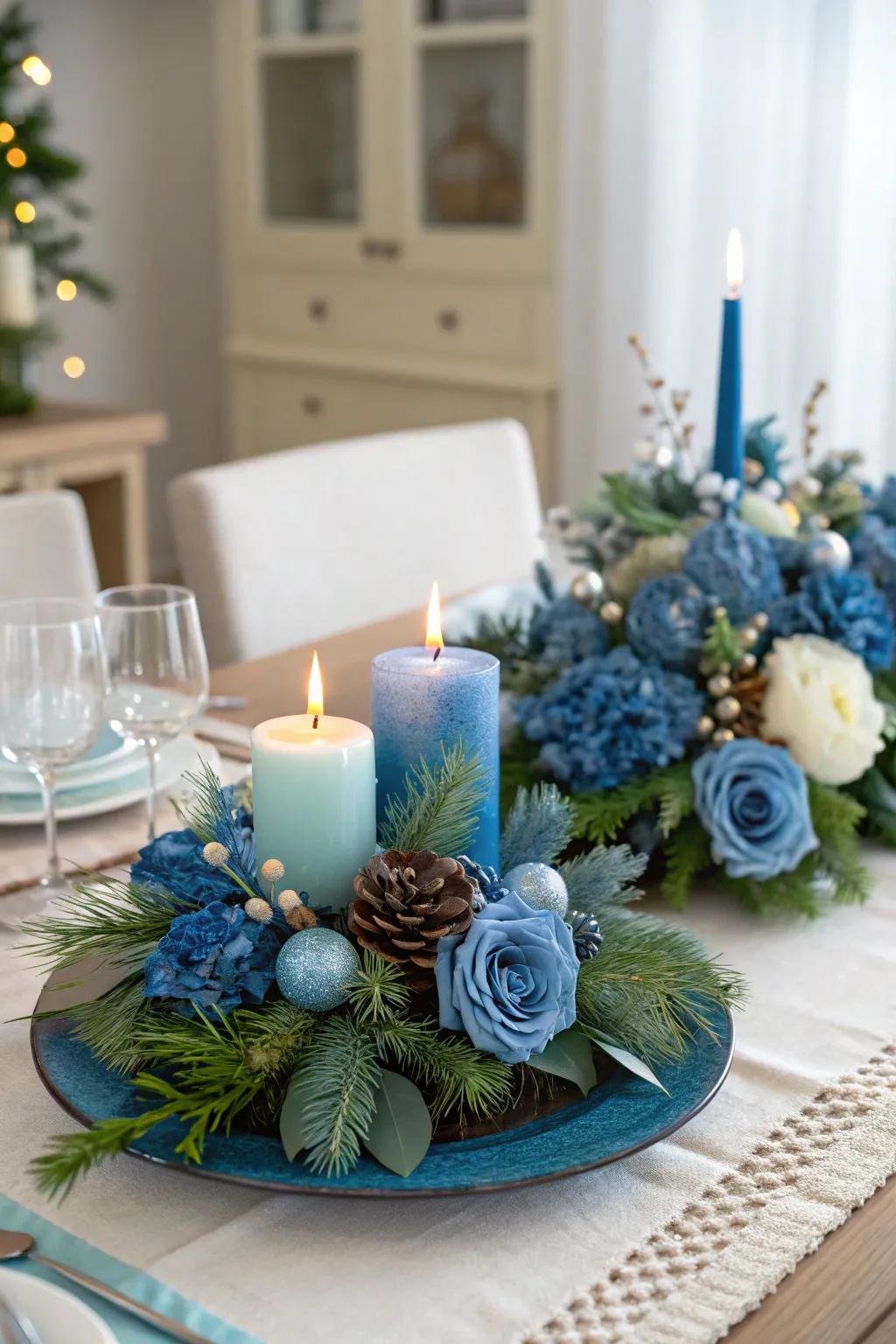 Arresting celebratory azure centerpieces