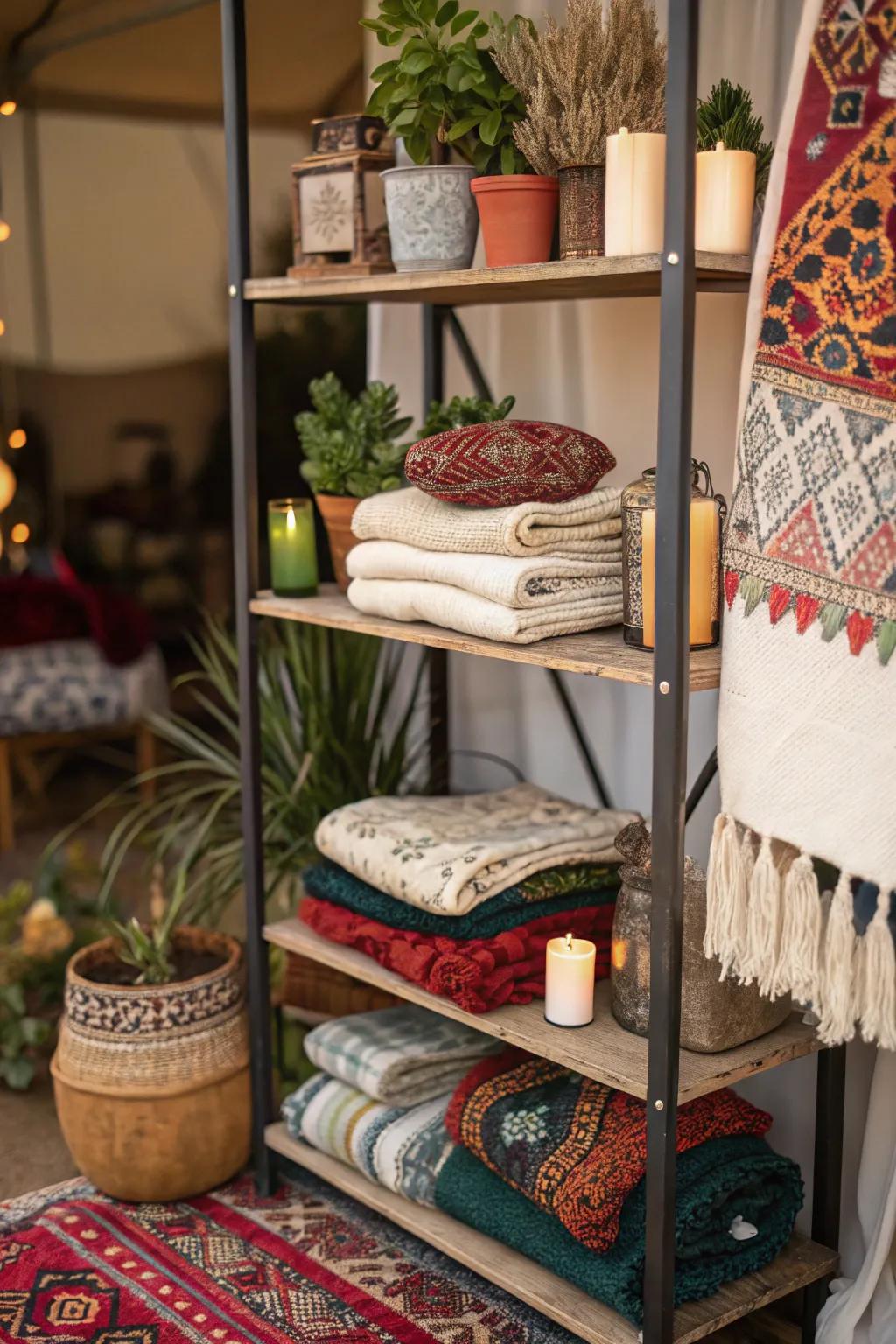 Layered textiles create visual intrigue.
