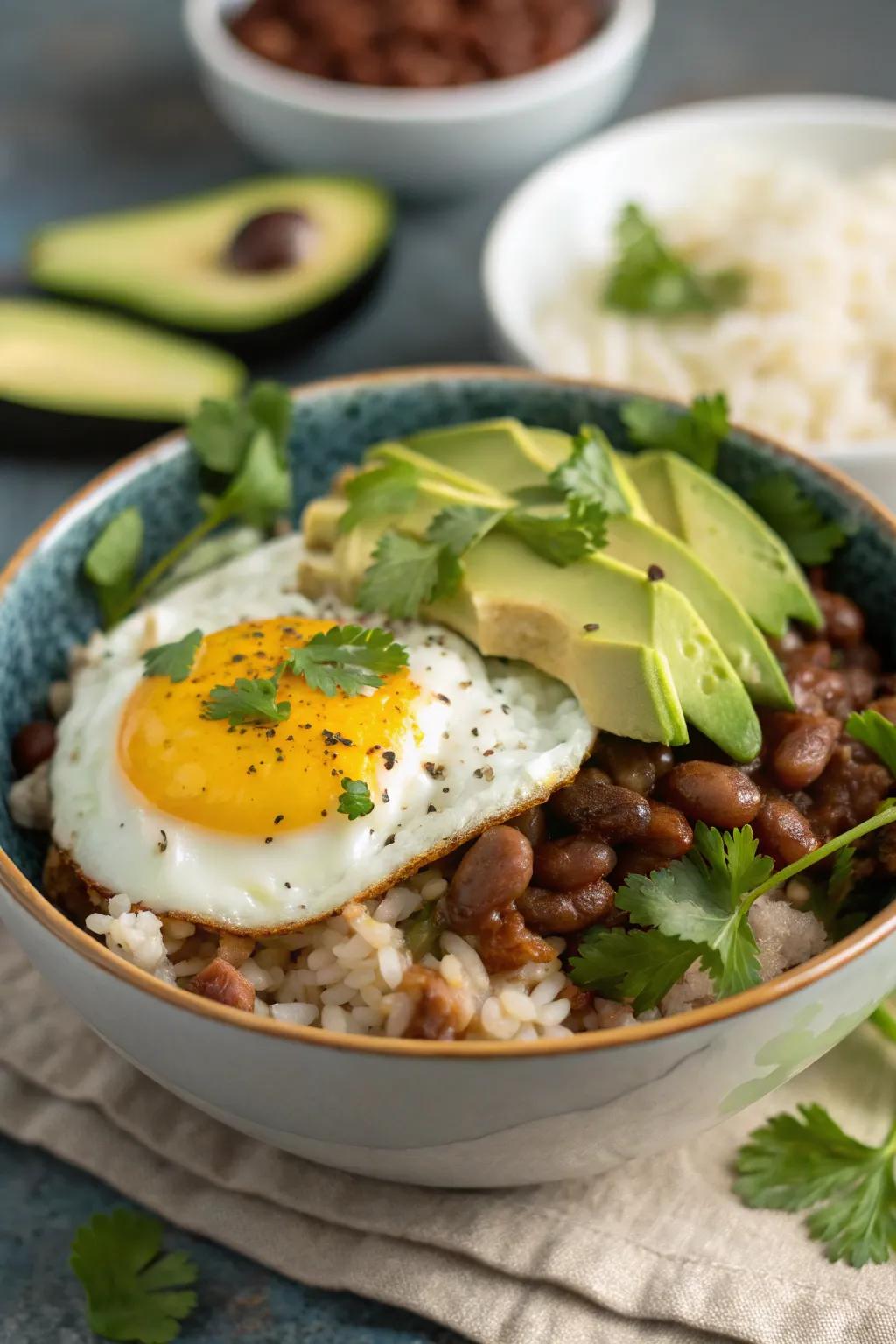 Fuel your day with a balanced grain and bean breakfast bowl.