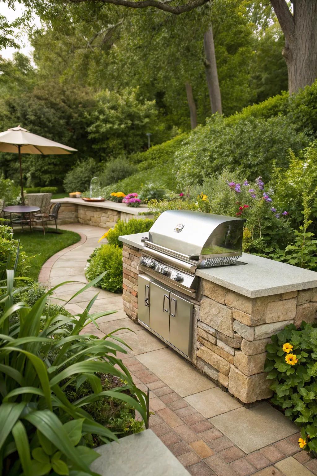 Tiered surfaces enhance your BBQ area’s functionality.