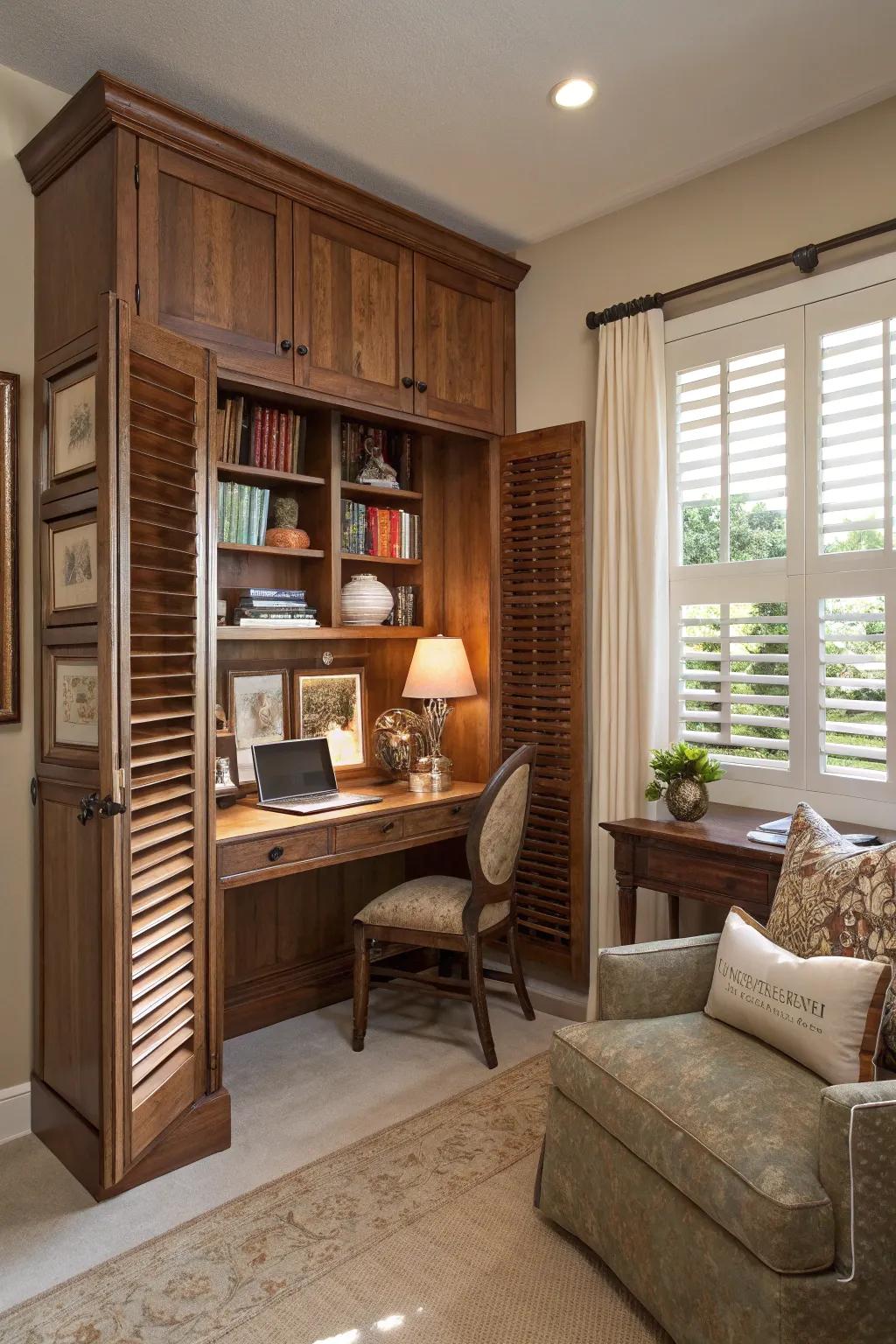 A discreet desk solution that maintains a tidy living space.