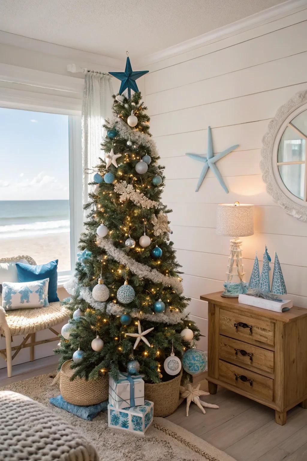 A seaside Christmas theme conveys the serene essence of the sea to your home.