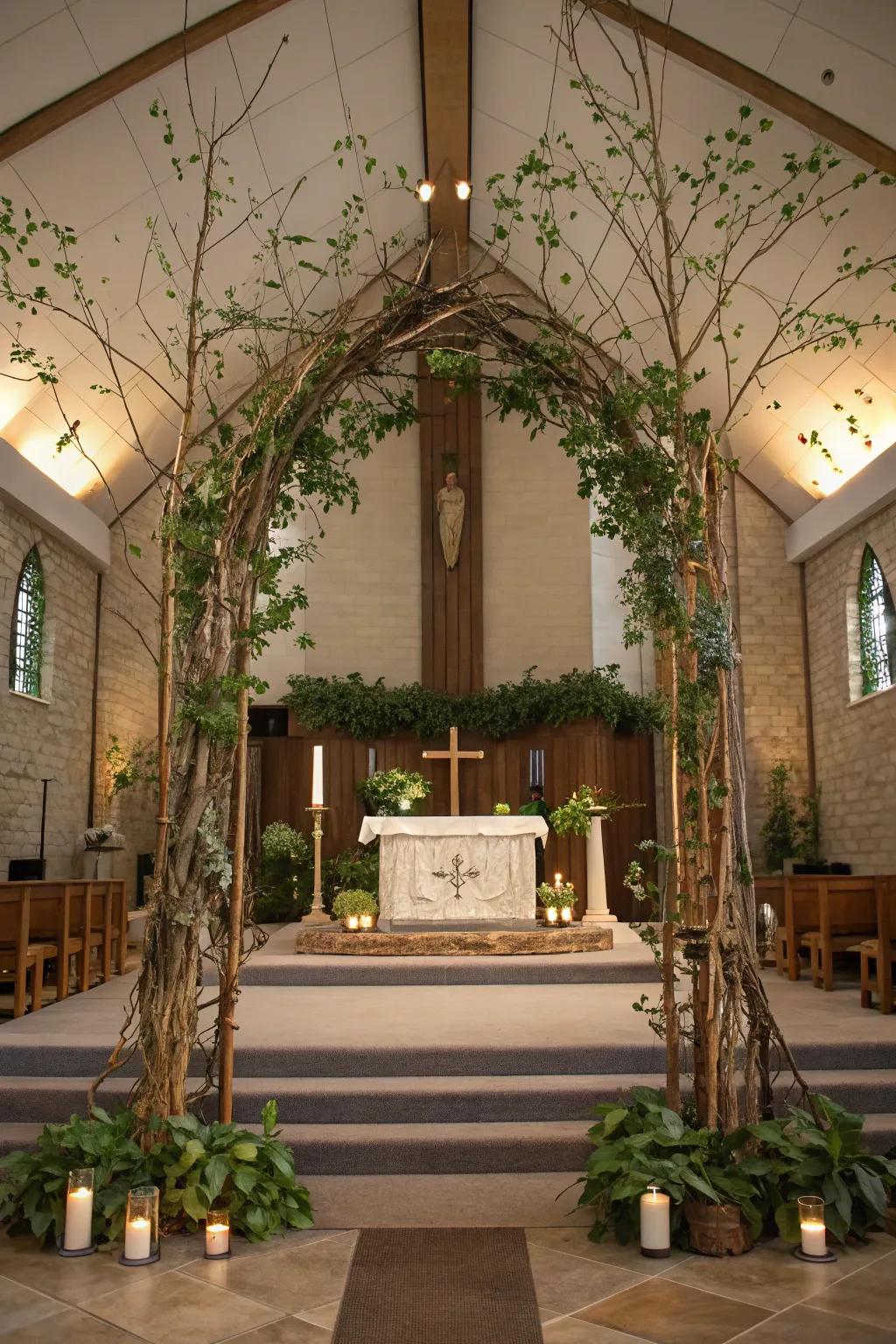 An altar featuring nature-inspired creations, crafting a peaceful and natural setting.