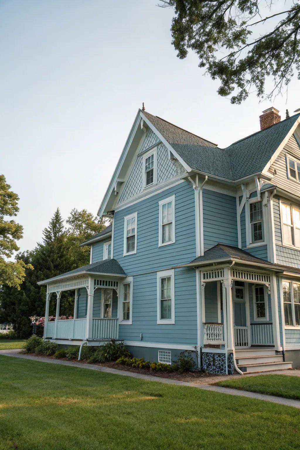 Colonial house with unique azure-slate hues.