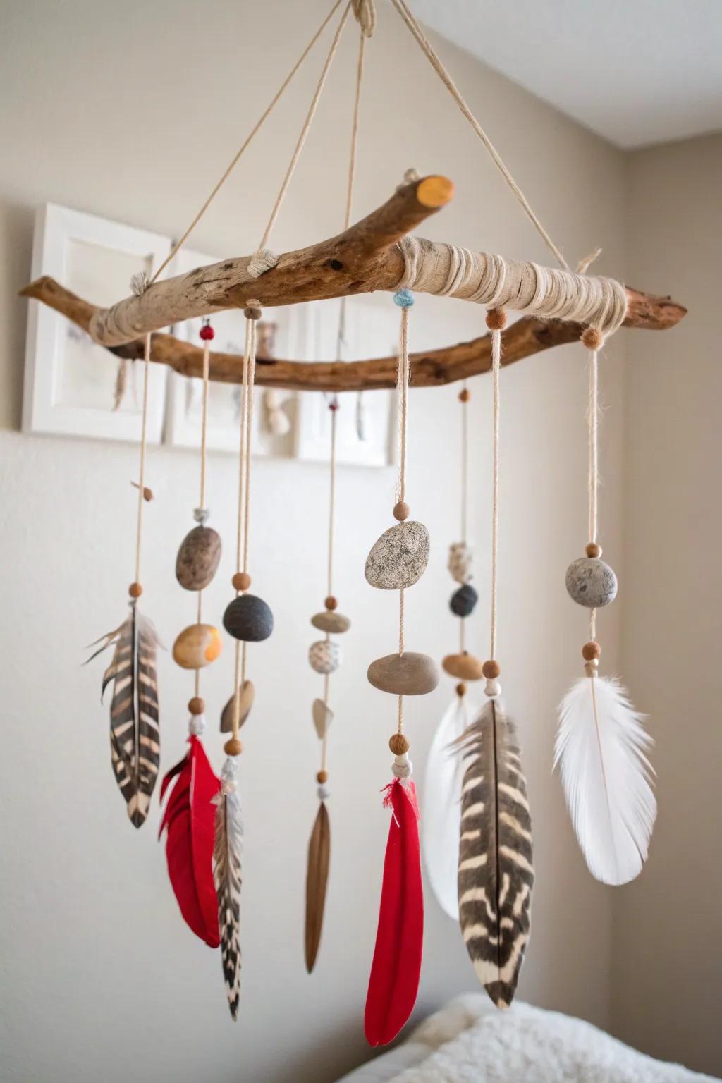 Transform your dwelling through an element of nature's enchantment—this handcrafted mobile blends straightforwardness with striking hues for a serene and stylish decor.