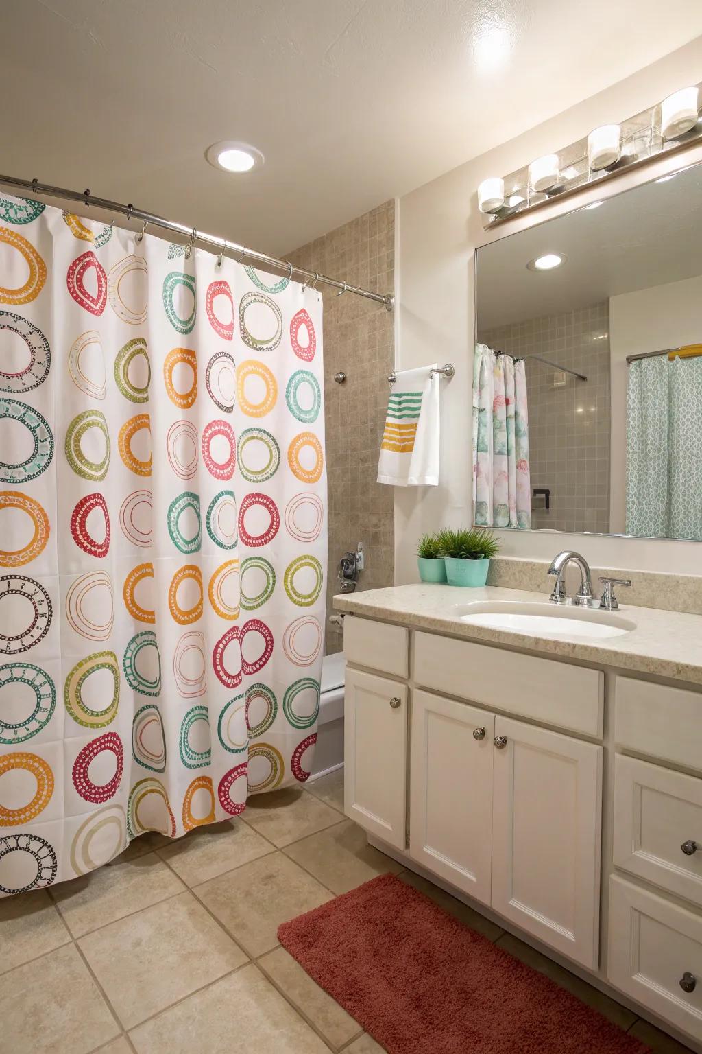 Patterned shower drape fasteners introduce a playful and fun element to your restroom.