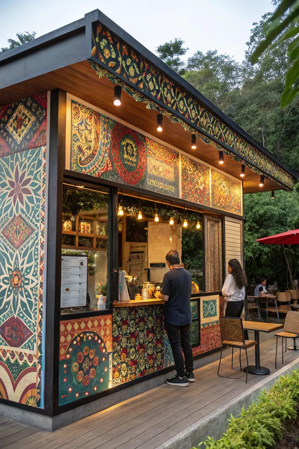 Drive-thru coffee shop featuring cultural allusions in its design.