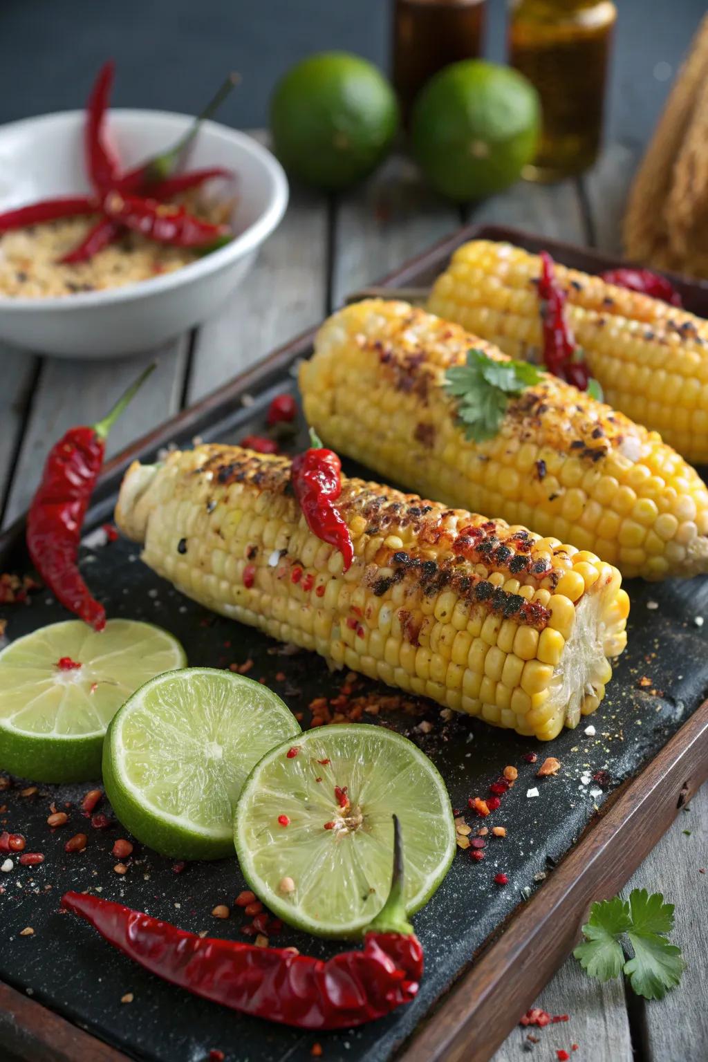 Zesty chili-citrus cooked corn, perfect for summer.