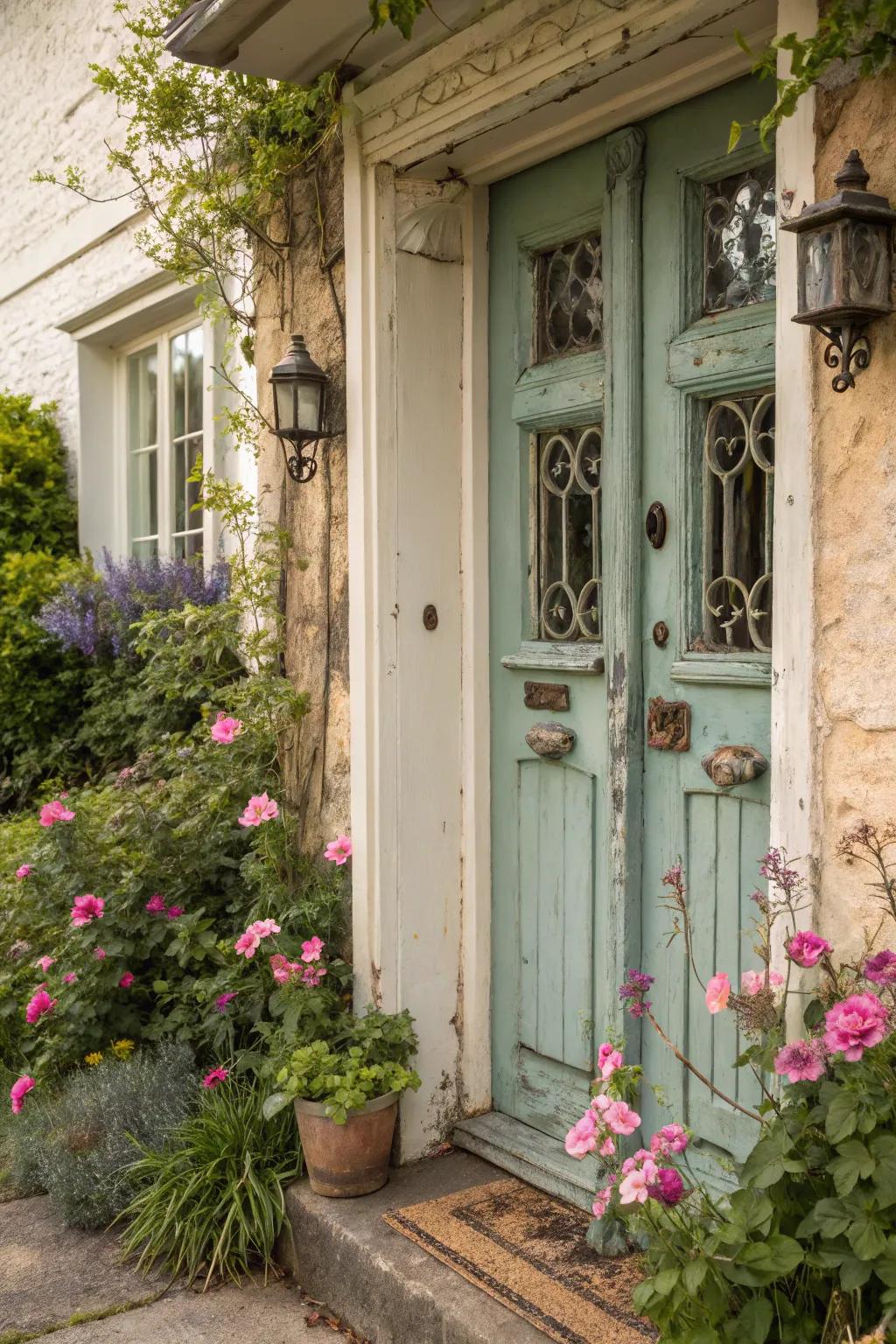 Aged elements bring nostalgia to the entryway.