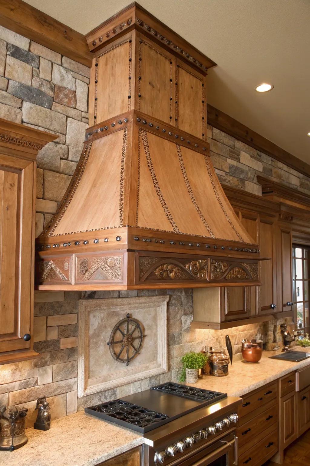 Copper and timber fusion fashions a warm, rural centerpiece.